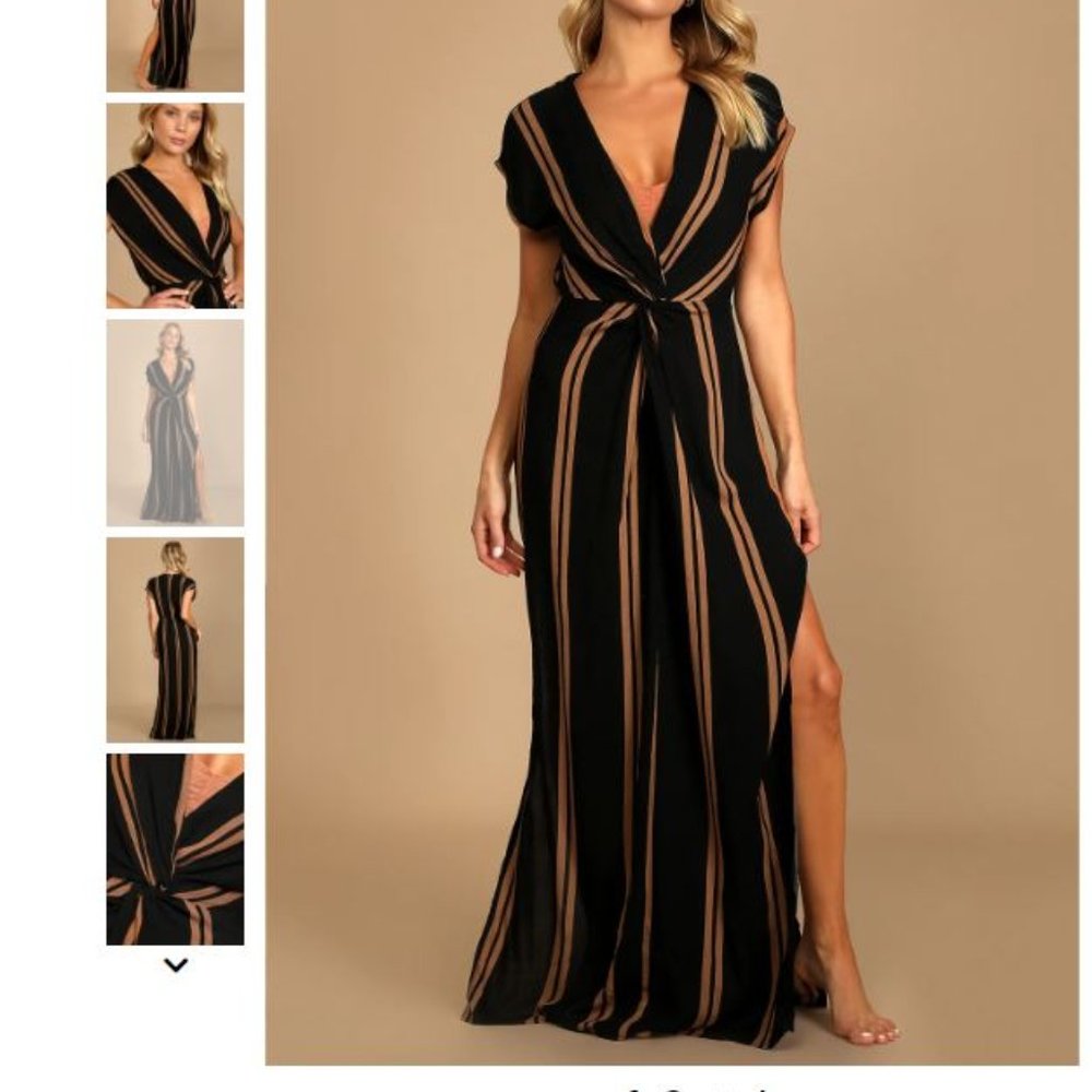 Lulu's Coastal Grooves Black and Brown Striped Swim Cover-Up